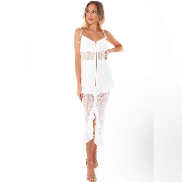 FOR LOVE & LEMONS Lovebird Lace Midi Dress in White, Size S - Picture 3 of 11